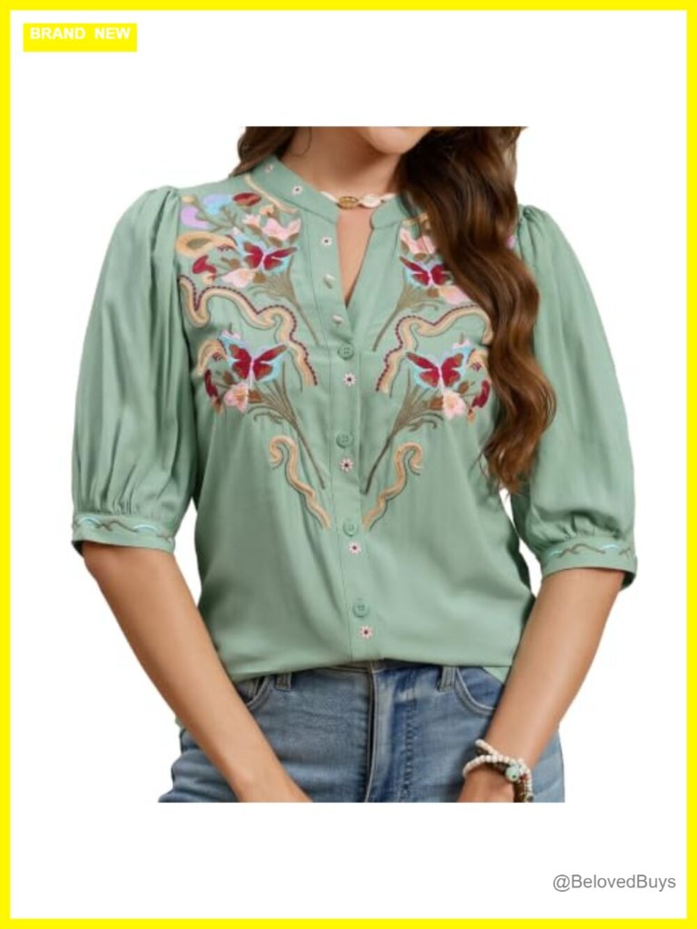 Women's Mexican Fiesta Floral Embroidered Boho Button Down Blouse